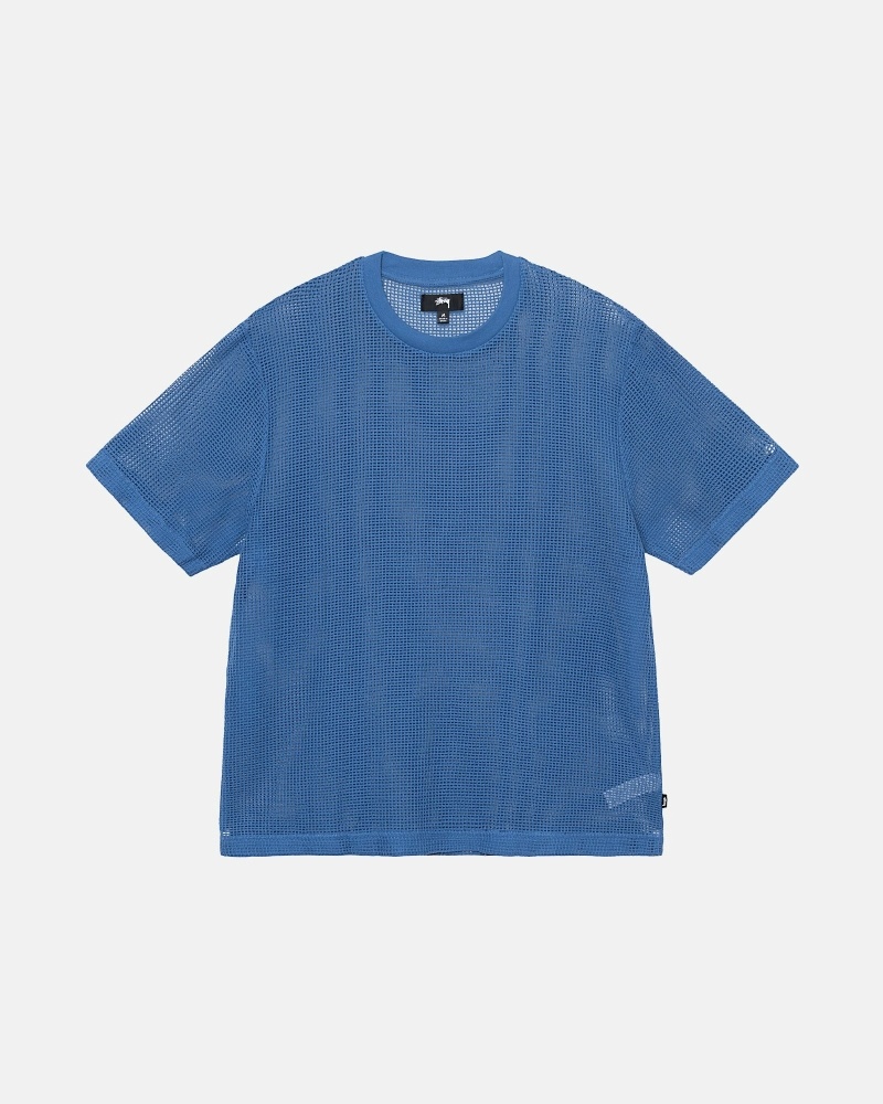 Stussy Cotton Mesh Ss Crew Men\'s T Shirts Blue | IL0000142