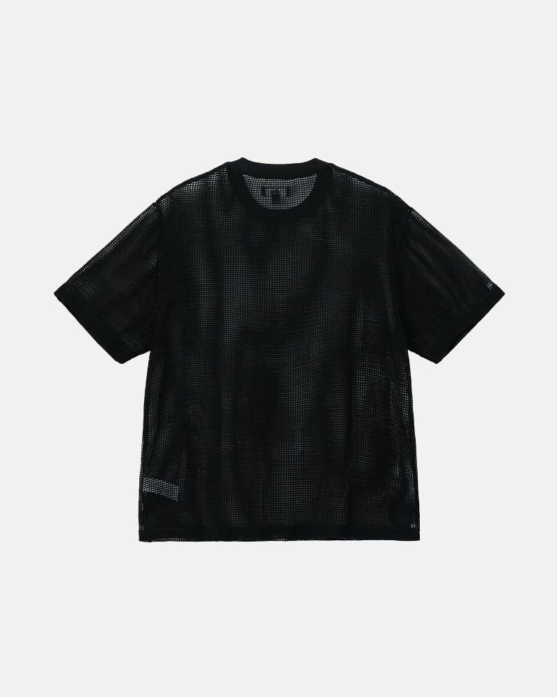 Stussy Cotton Mesh Ss Crew Men's T Shirts Black | IL0000144