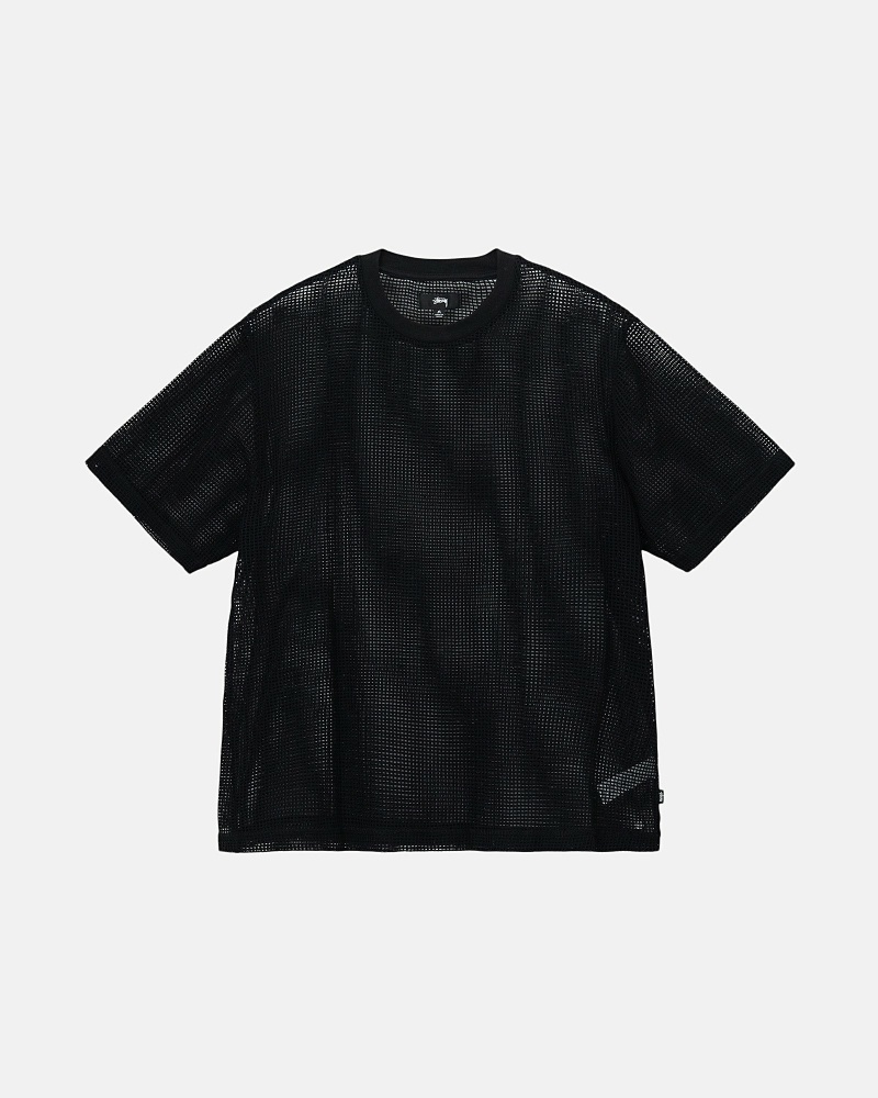 Stussy Cotton Mesh Ss Crew Men\'s T Shirts Black | IL0000144