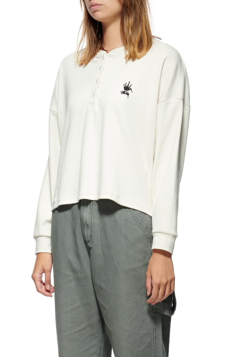 Stussy Crown Pigment Henley Women's Sweatshirts White | IL0000909