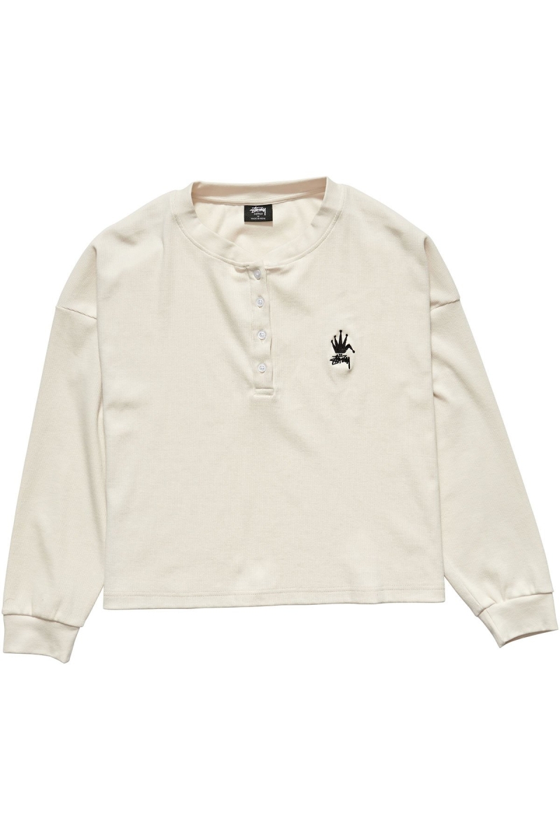 Stussy Crown Pigment Henley Women\'s Sweatshirts White | IL0000909