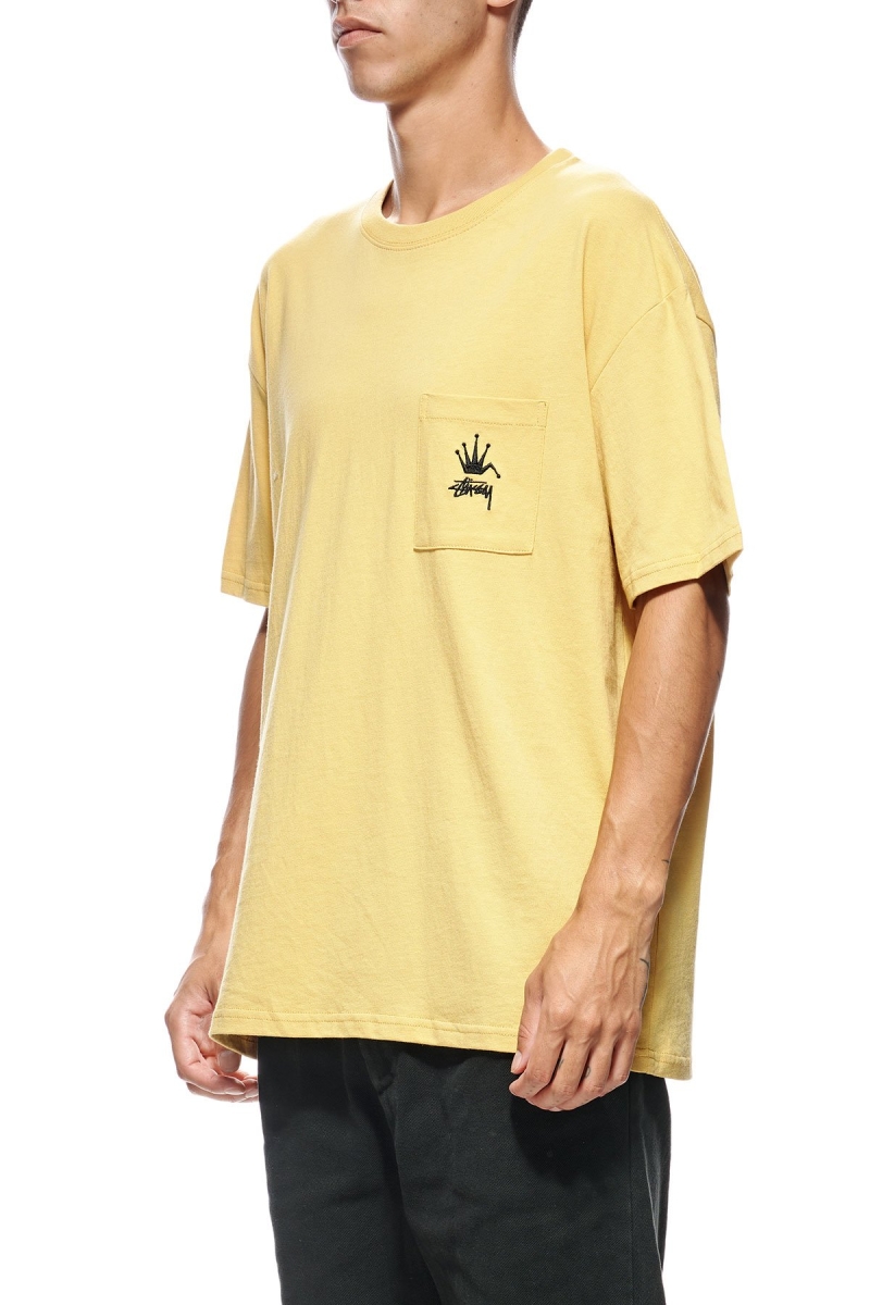 Stussy Crown Pocket SS Men's T Shirts Yellow | IL0000146