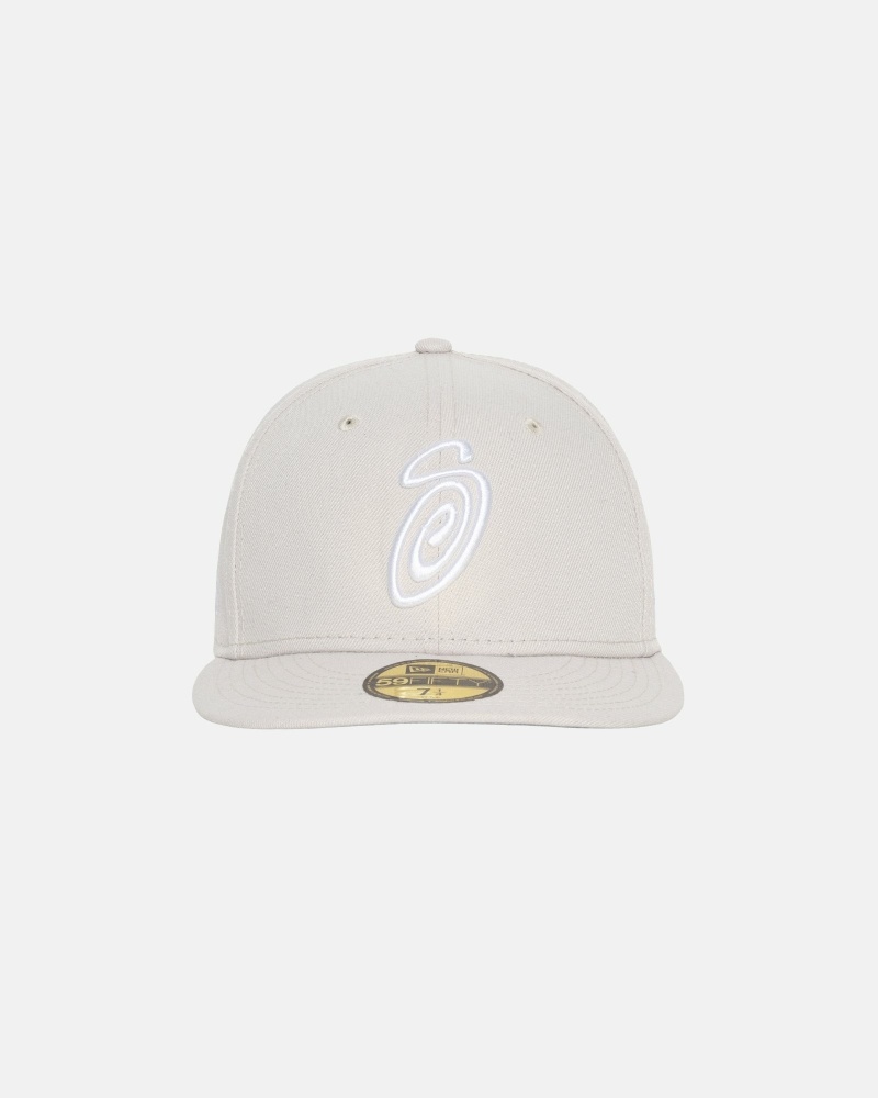 Stussy Curly S 59Fifty New Era Men\'s Caps Beige | IL0000428