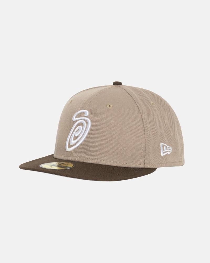 Stussy Curly S 59Fifty New Era Men's Caps Brown | IL0000429