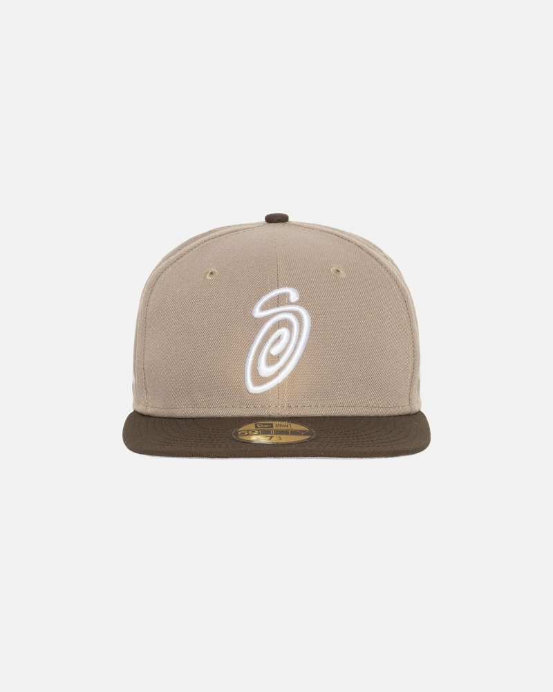 Stussy Curly S 59Fifty New Era Men\'s Caps Brown | IL0000429