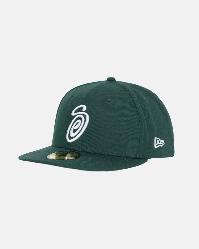 Stussy Curly S 59Fifty New Era Men's Caps Green | IL0000430