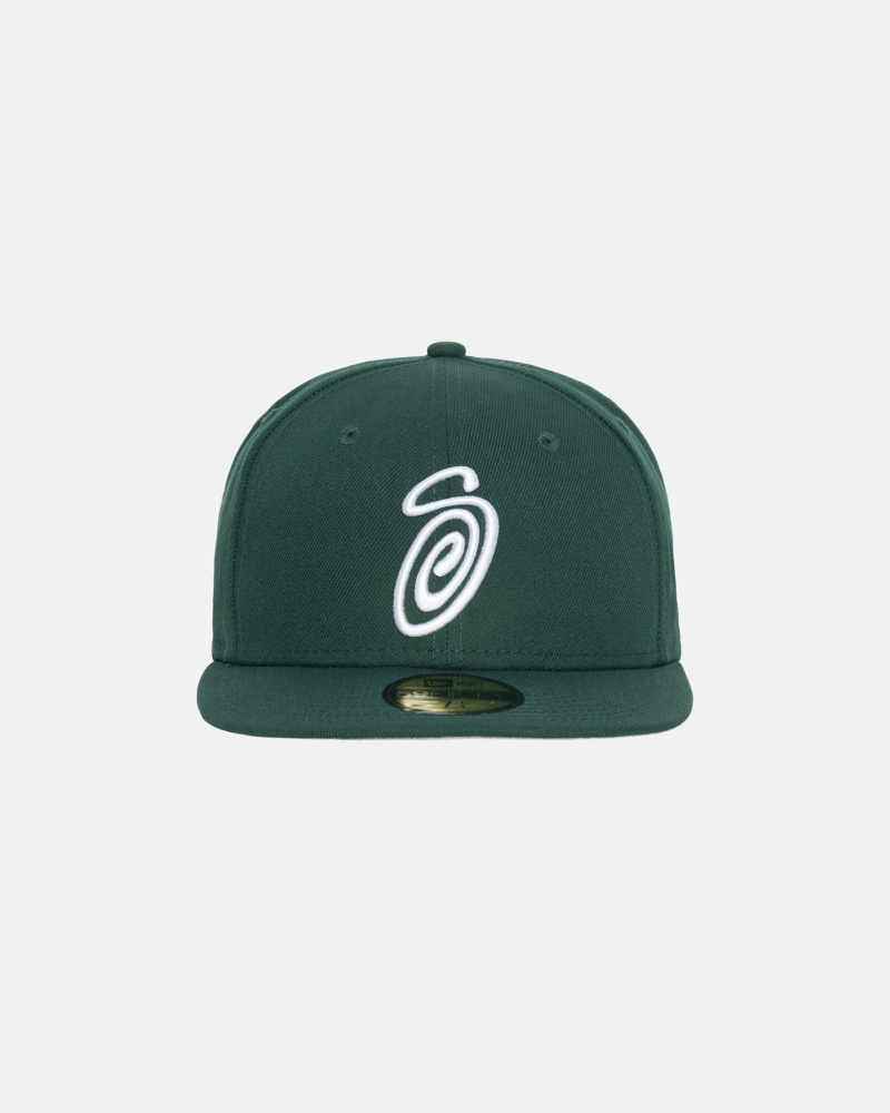 Stussy Curly S 59Fifty New Era Men\'s Caps Green | IL0000430