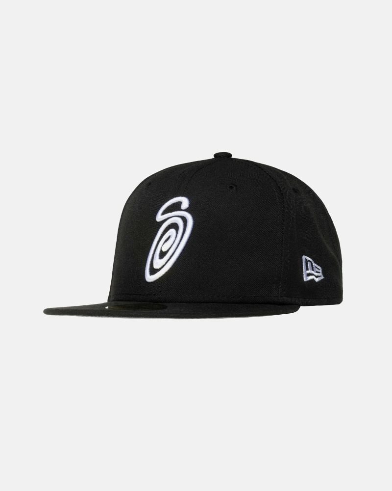 Stussy Curly S 59Fifty New Era Men's Caps Black | IL0000431