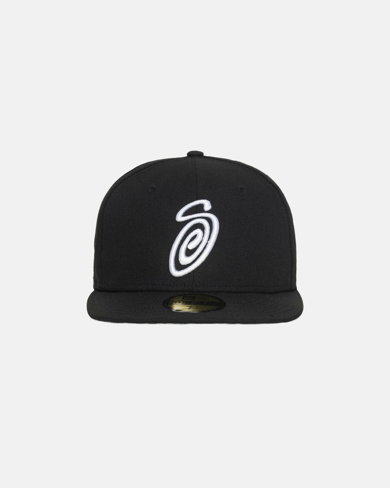 Stussy Curly S 59Fifty New Era Men\'s Caps Black | IL0000431