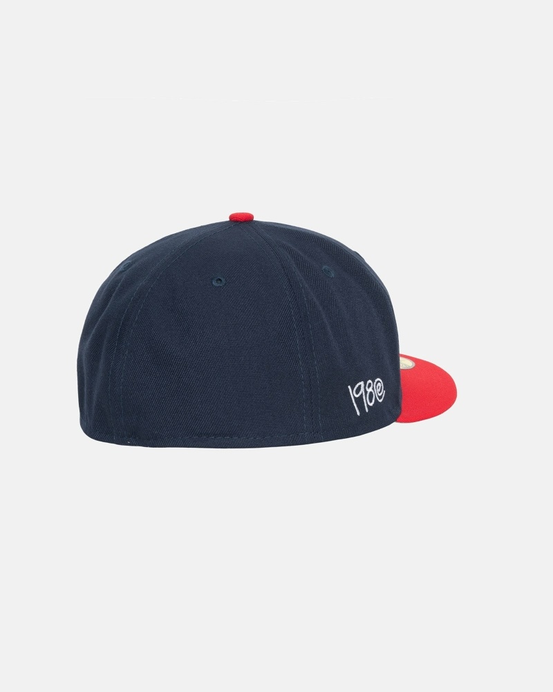 Stussy Curly S 59Fifty New Era Men's Caps Blue Red | IL0000433