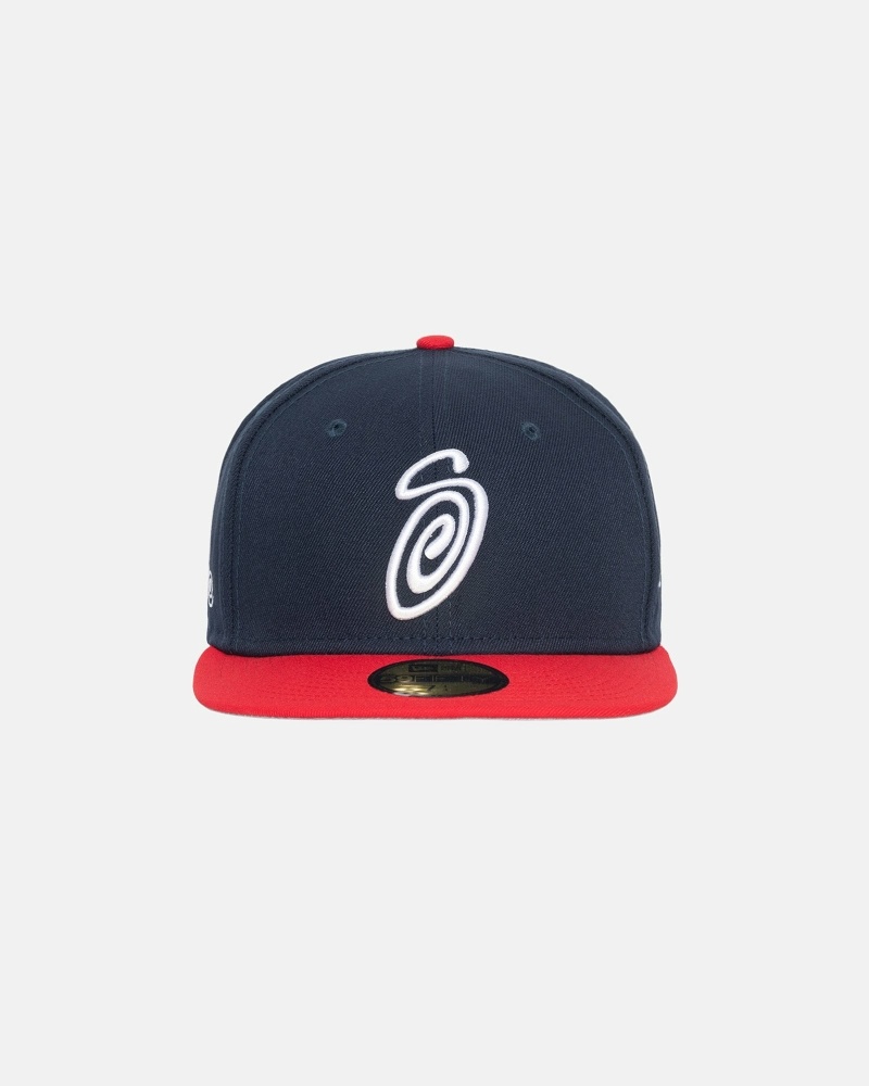 Stussy Curly S 59Fifty New Era Men\'s Caps Blue Red | IL0000433