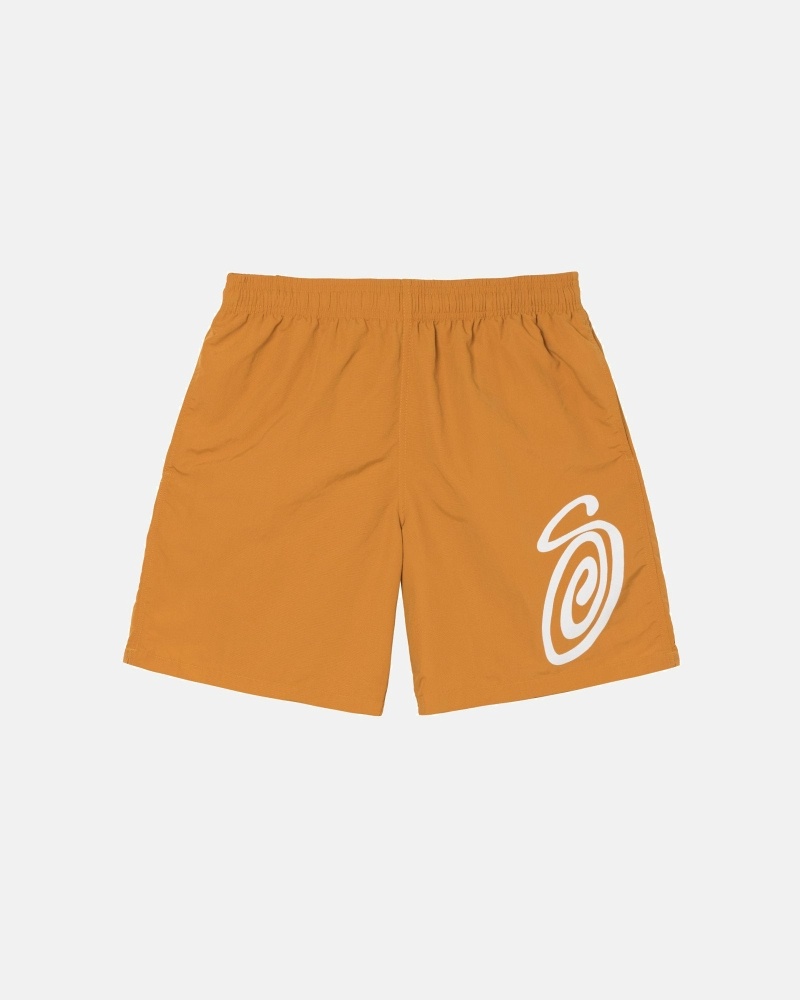 Stussy Curly S Men\'s Shorts Brown Yellow | IL0000638