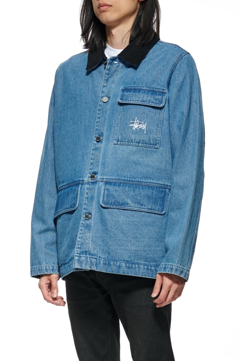 Stussy Denim Chore Coat Men's Jackets Blue | IL0000335