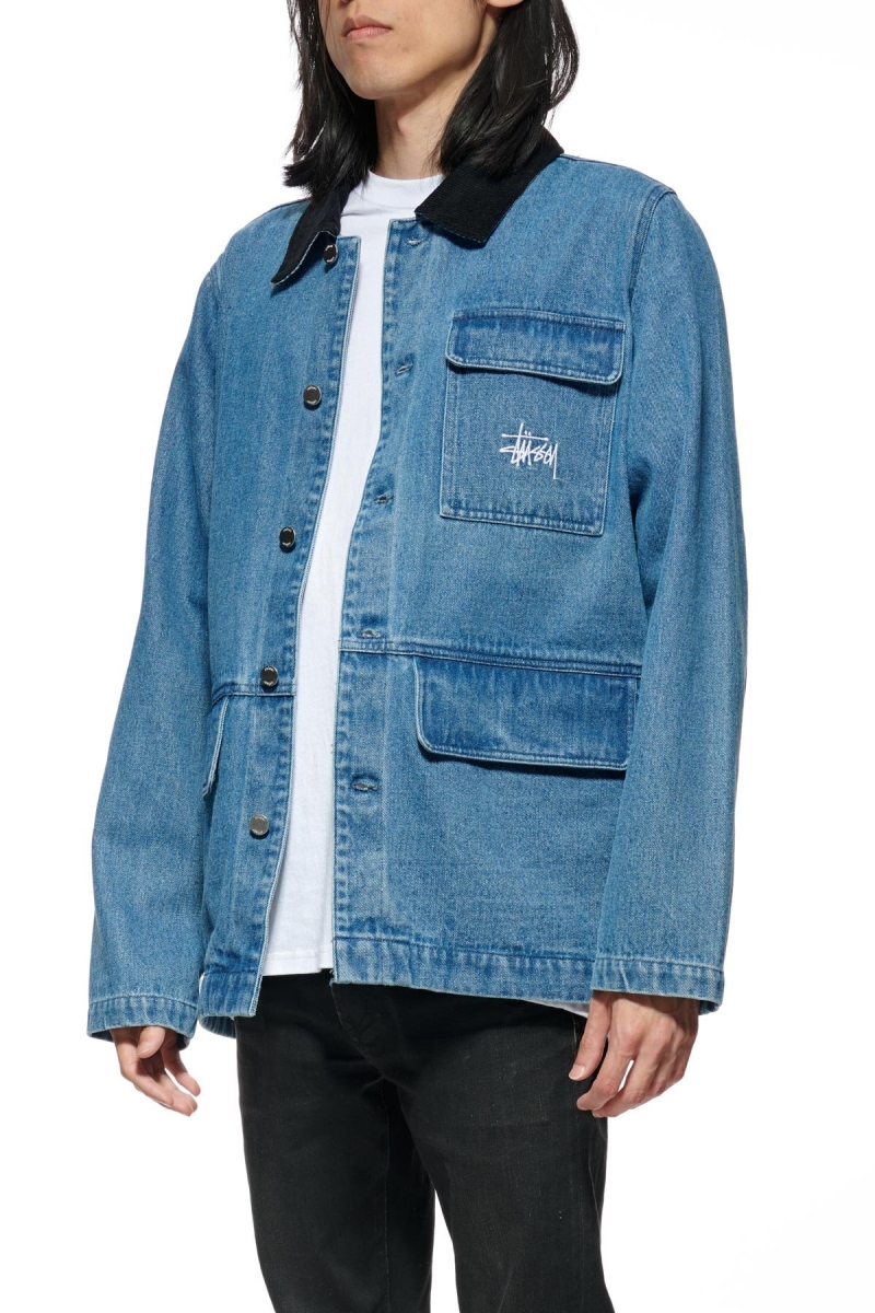 Stussy Denim Chore Coat Men's Jackets Blue | IL0000335