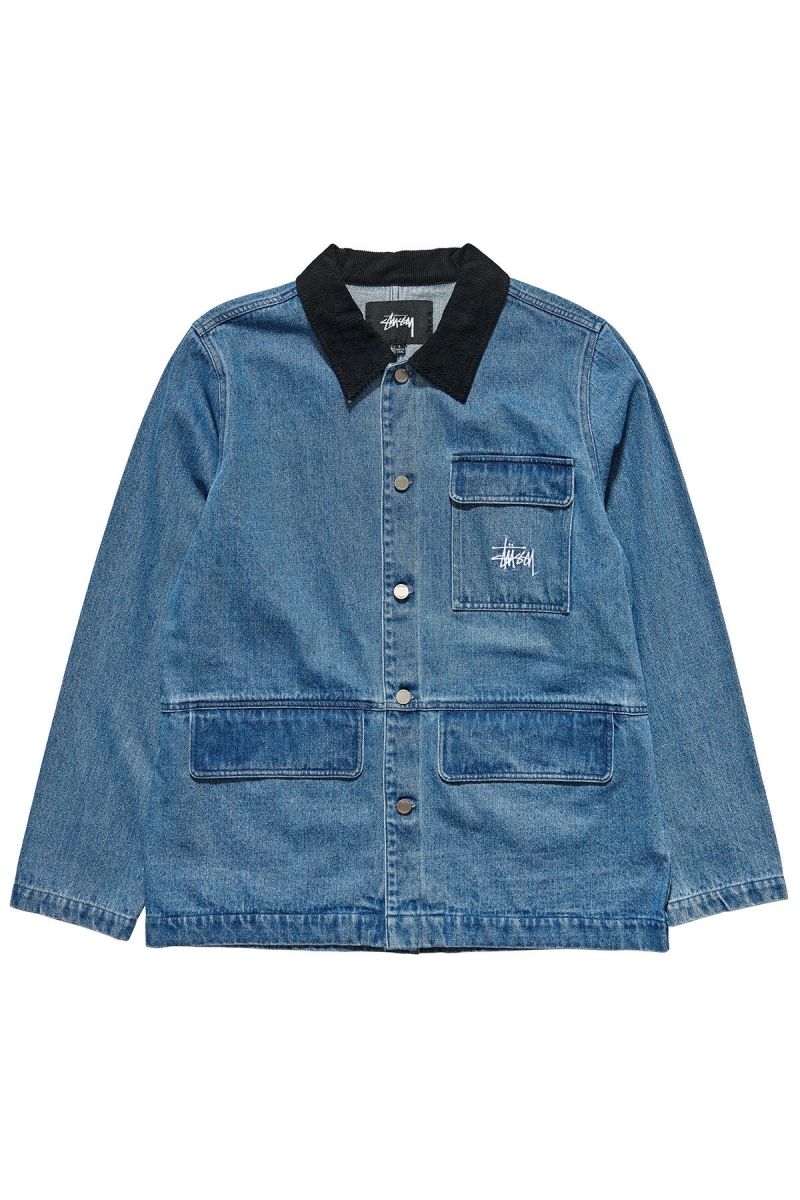 Stussy Denim Chore Coat Men\'s Jackets Blue | IL0000335