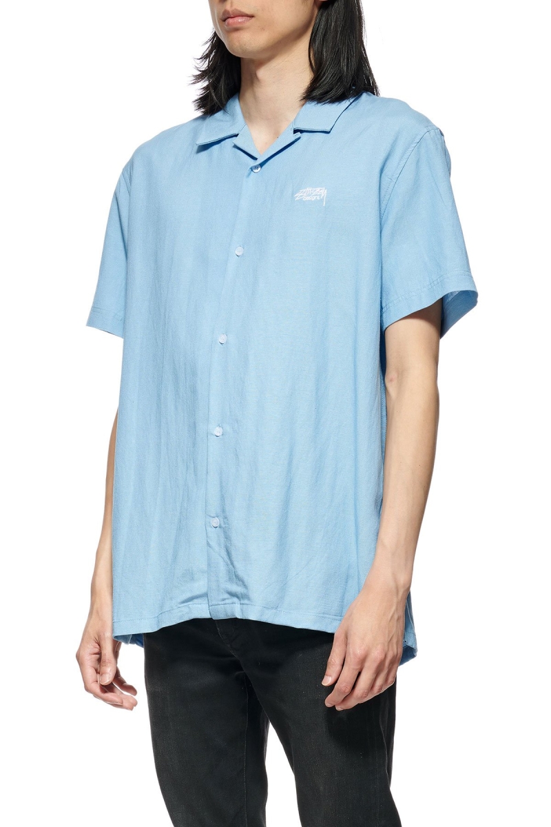 Stussy Designs Linen SS Men's Shirts Blue | IL0000302