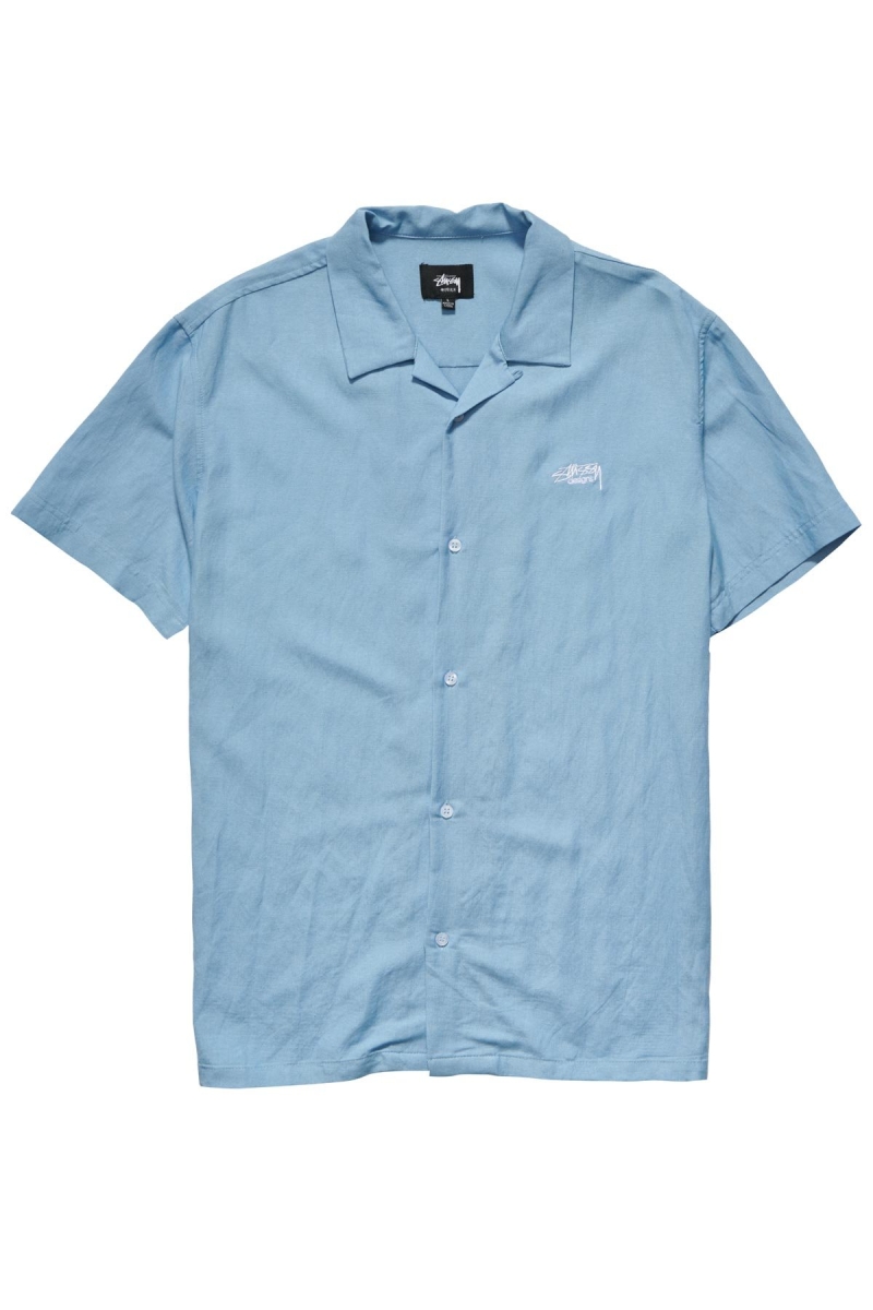 Stussy Designs Linen SS Men\'s Shirts Blue | IL0000302