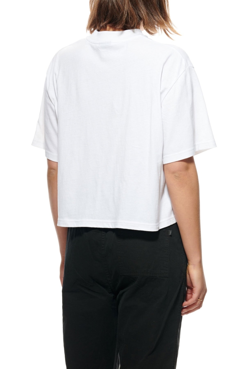 Stussy Designs Pocket Boxy Women's T Shirts White | IL0000151