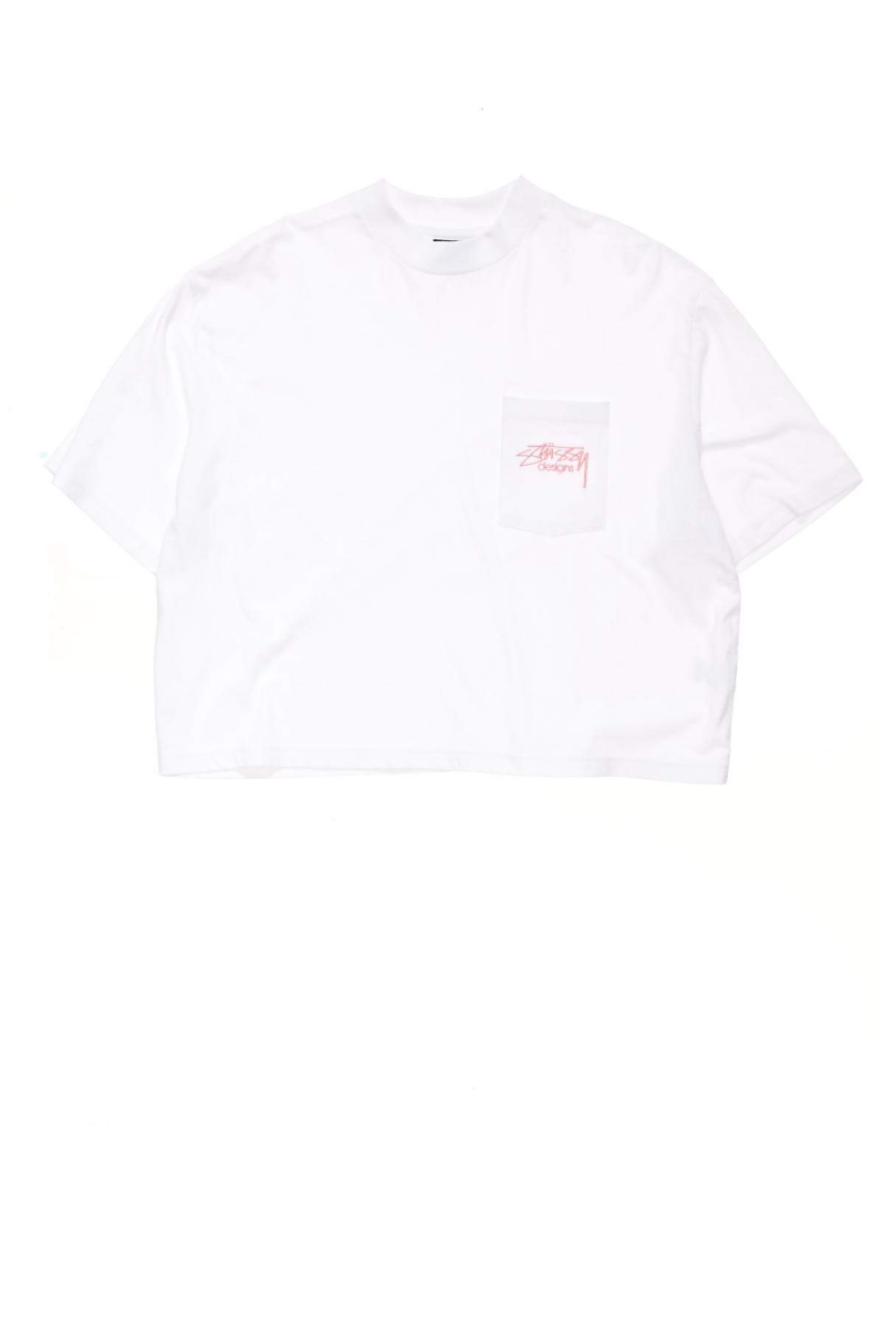 Stussy Designs Pocket Boxy Women\'s T Shirts White | IL0000151