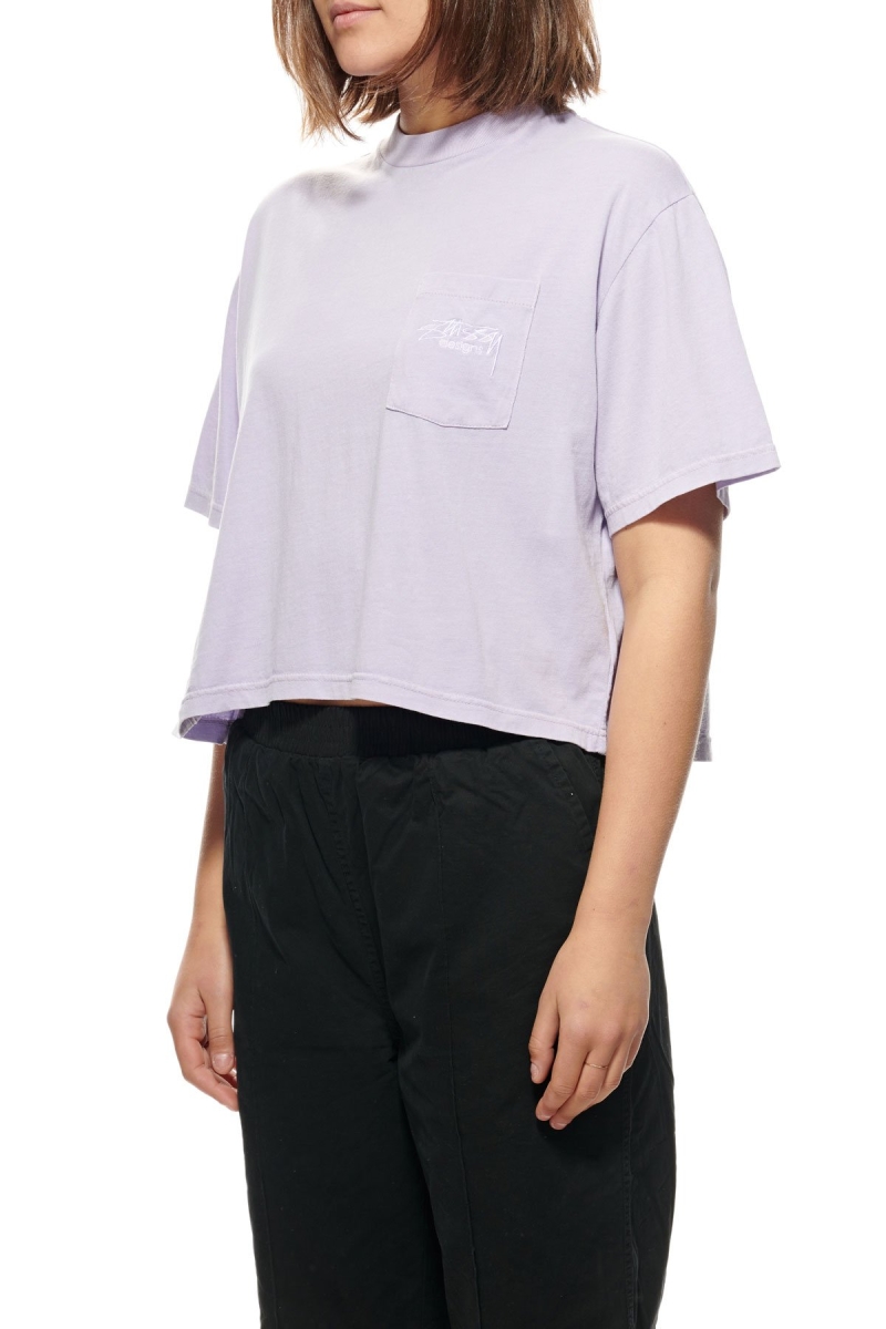 Stussy Designs Pocket Boxy Women's T Shirts Pink | IL0000152