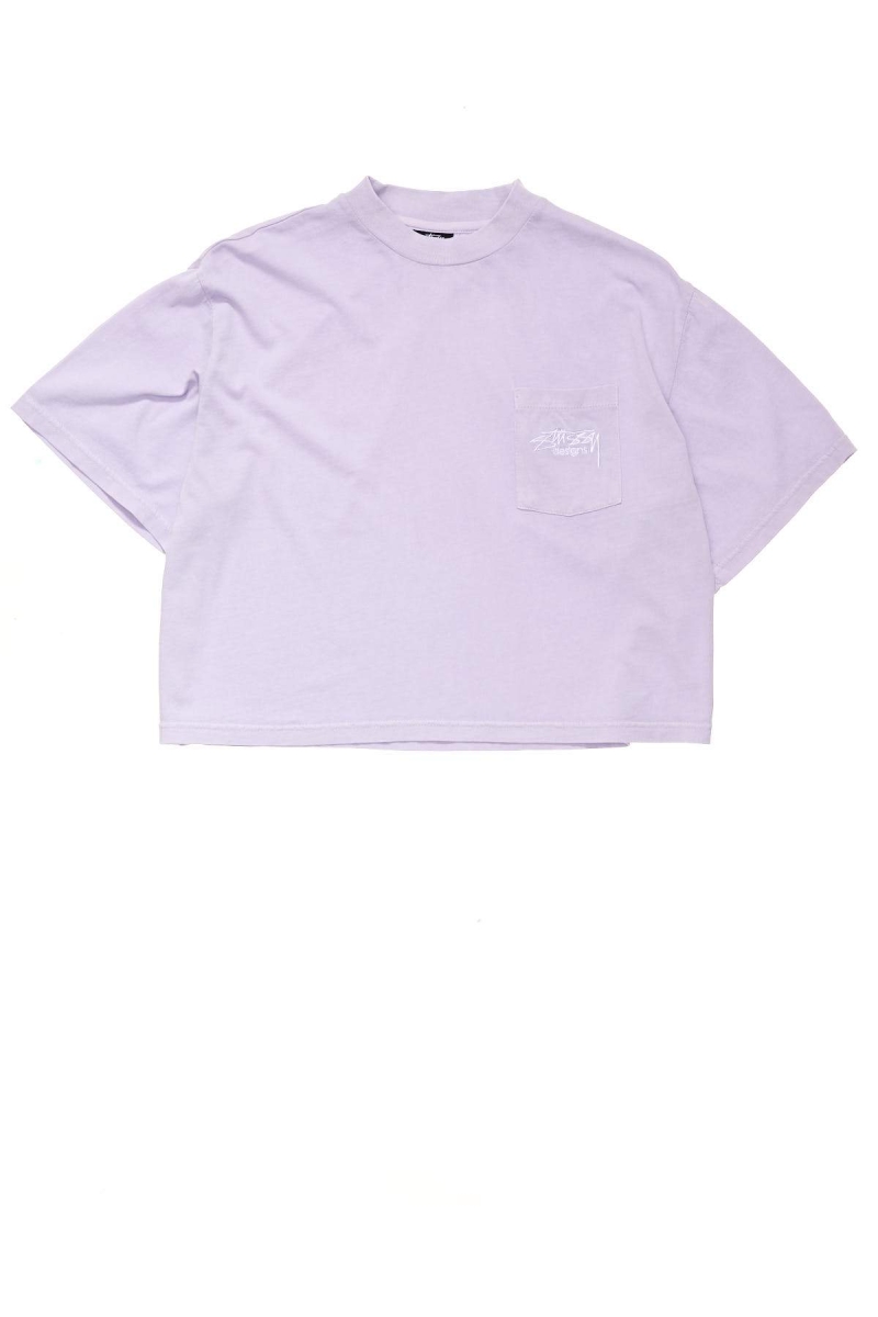 Stussy Designs Pocket Boxy Women\'s T Shirts Pink | IL0000152