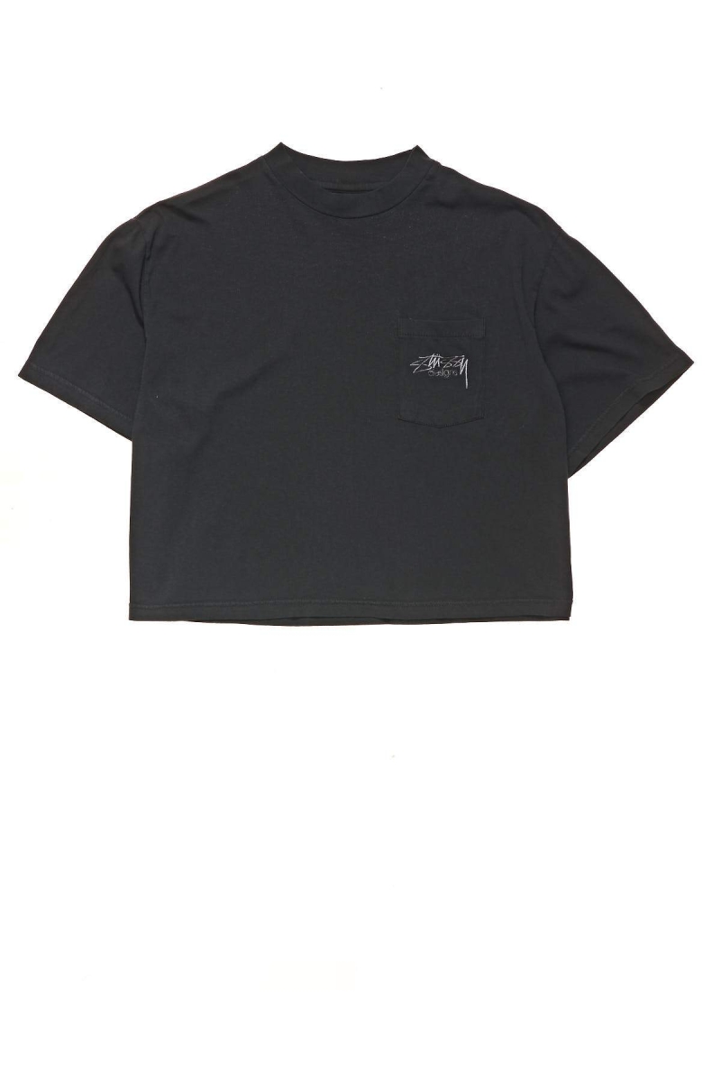 Stussy Designs Pocket Boxy Women\'s T Shirts Black | IL0000153