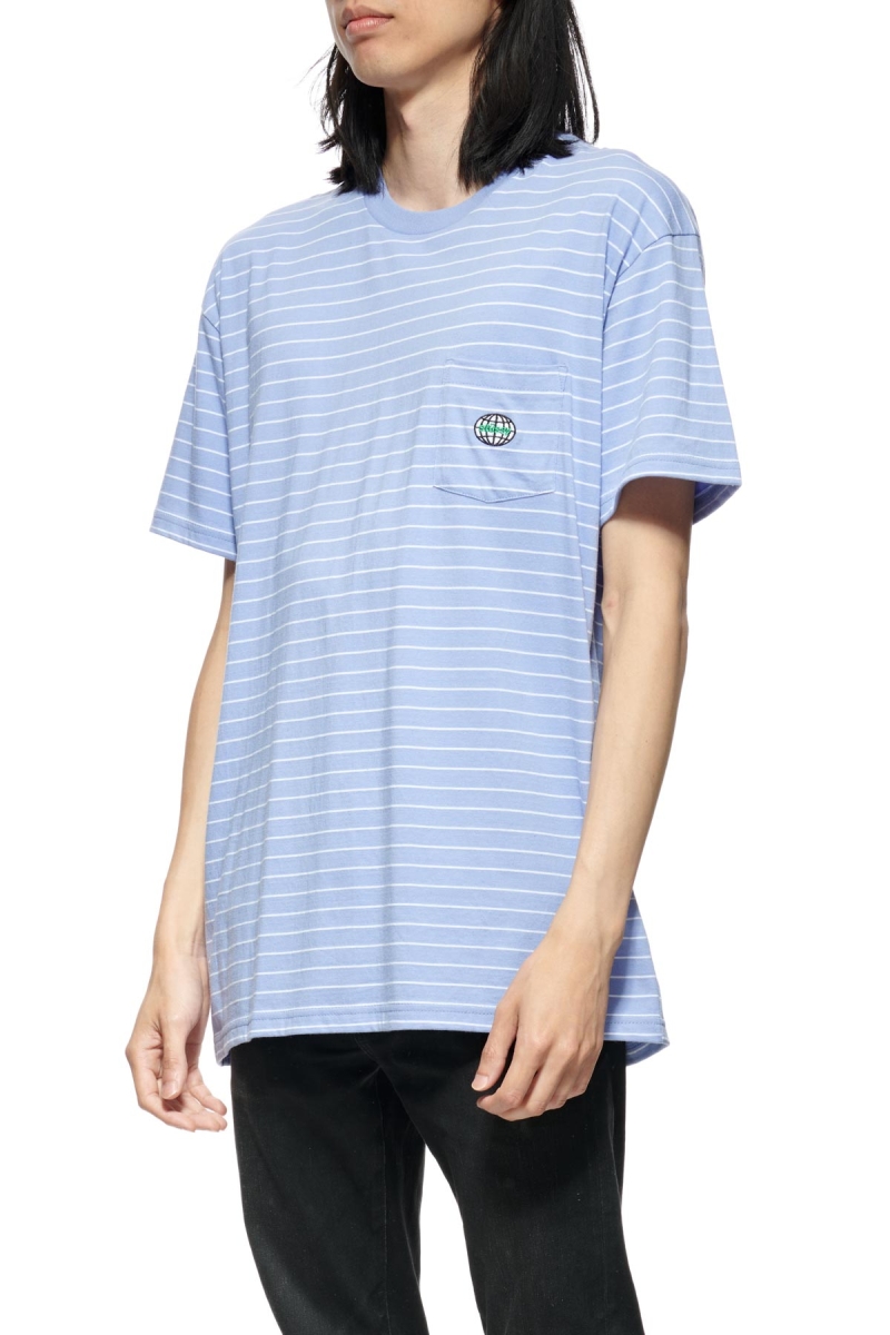 Stussy Dig Stripe SS Pocket Men's T Shirts Blue | IL0000162