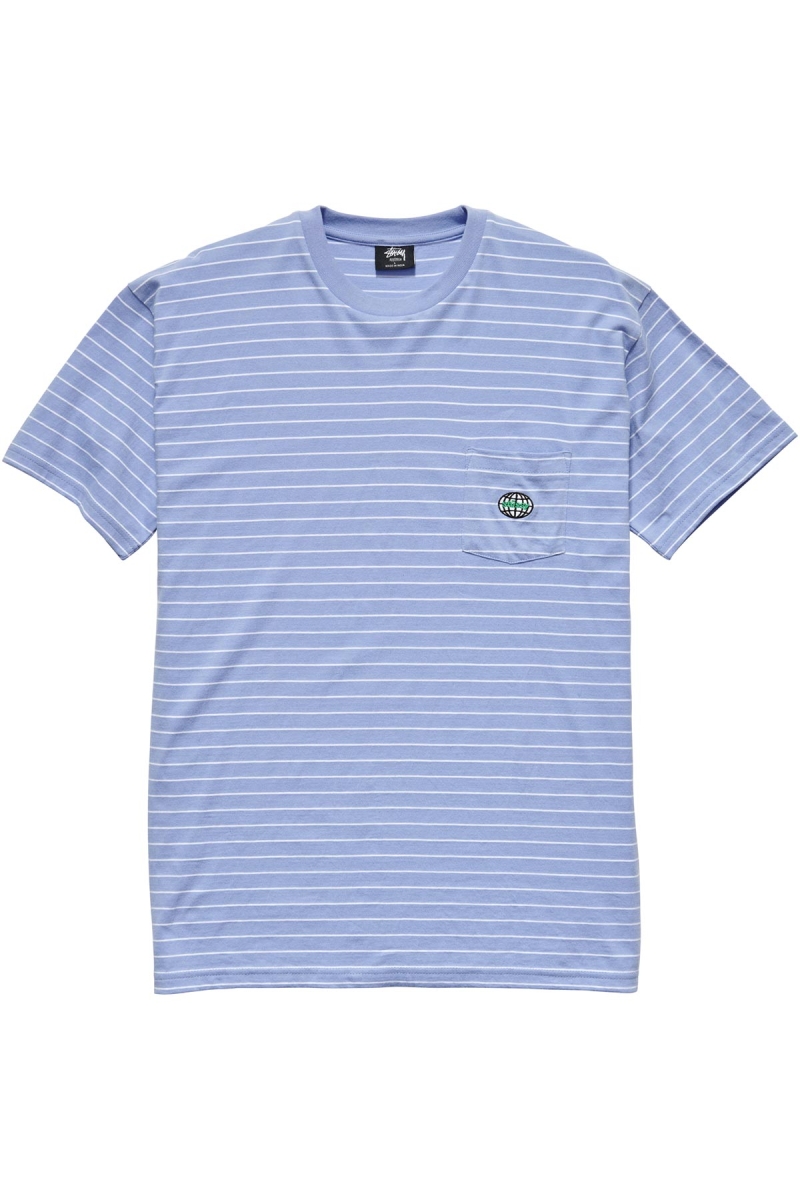 Stussy Dig Stripe SS Pocket Men\'s T Shirts Blue | IL0000162