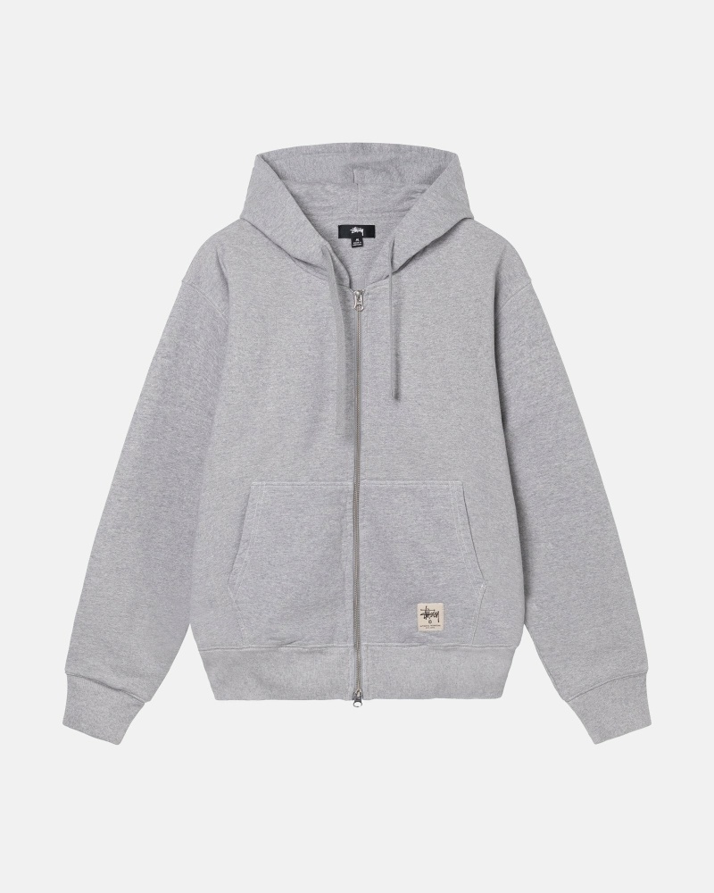 Stussy Double Face Label Zip Men\'s Hoodies Grey | IL0000040