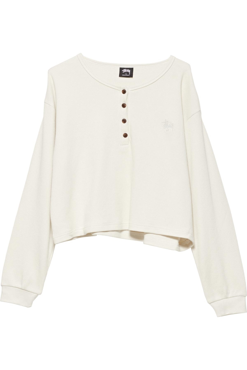 Stussy Dylan Waffle Henley Women\'s Sweatshirts White | IL0000917