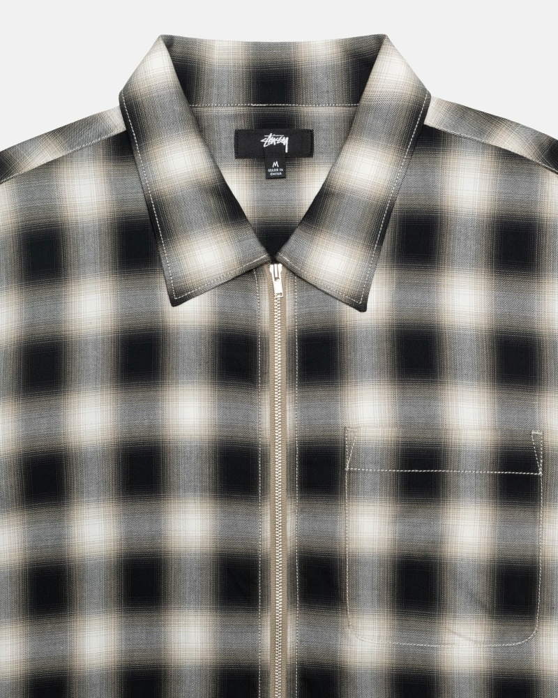 Stussy Eddie Plaid Zip Men's Shirts Black | IL0000304