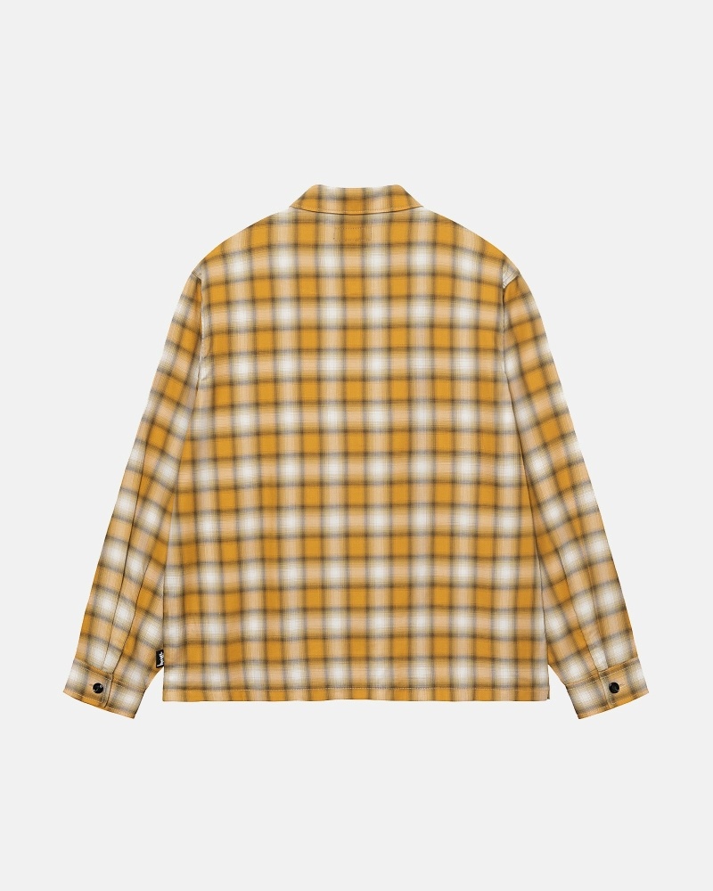 Stussy Eddie Plaid Zip Men's Shirts Mustard | IL0000303