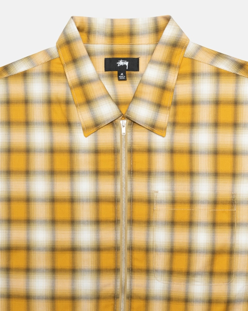 Stussy Eddie Plaid Zip Men's Shirts Mustard | IL0000303