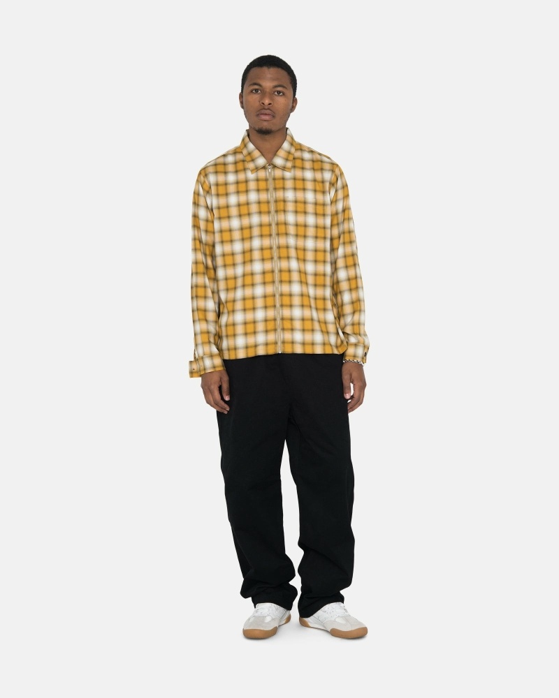 Stussy Eddie Plaid Zip Men's Shirts Mustard | IL0000303