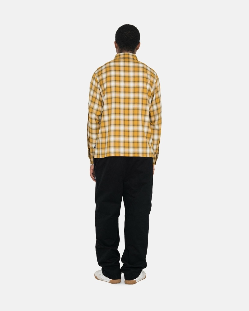 Stussy Eddie Plaid Zip Men's Shirts Mustard | IL0000303