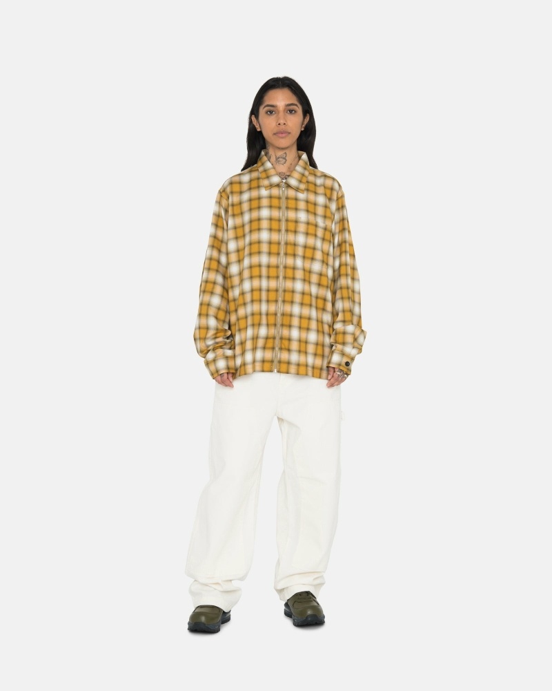 Stussy Eddie Plaid Zip Men's Shirts Mustard | IL0000303