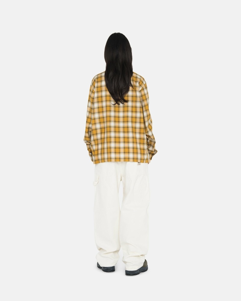 Stussy Eddie Plaid Zip Men's Shirts Mustard | IL0000303