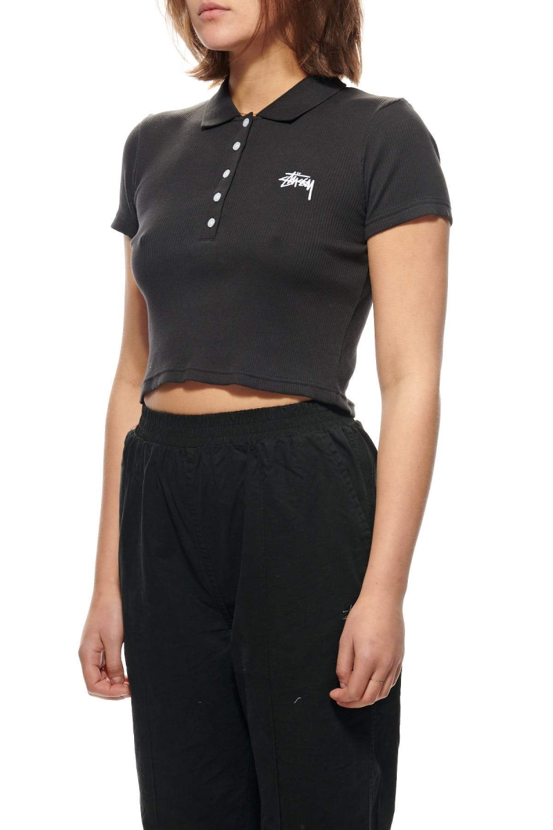 Stussy Elson Rib Polo Women's Shirts Black | IL0000305