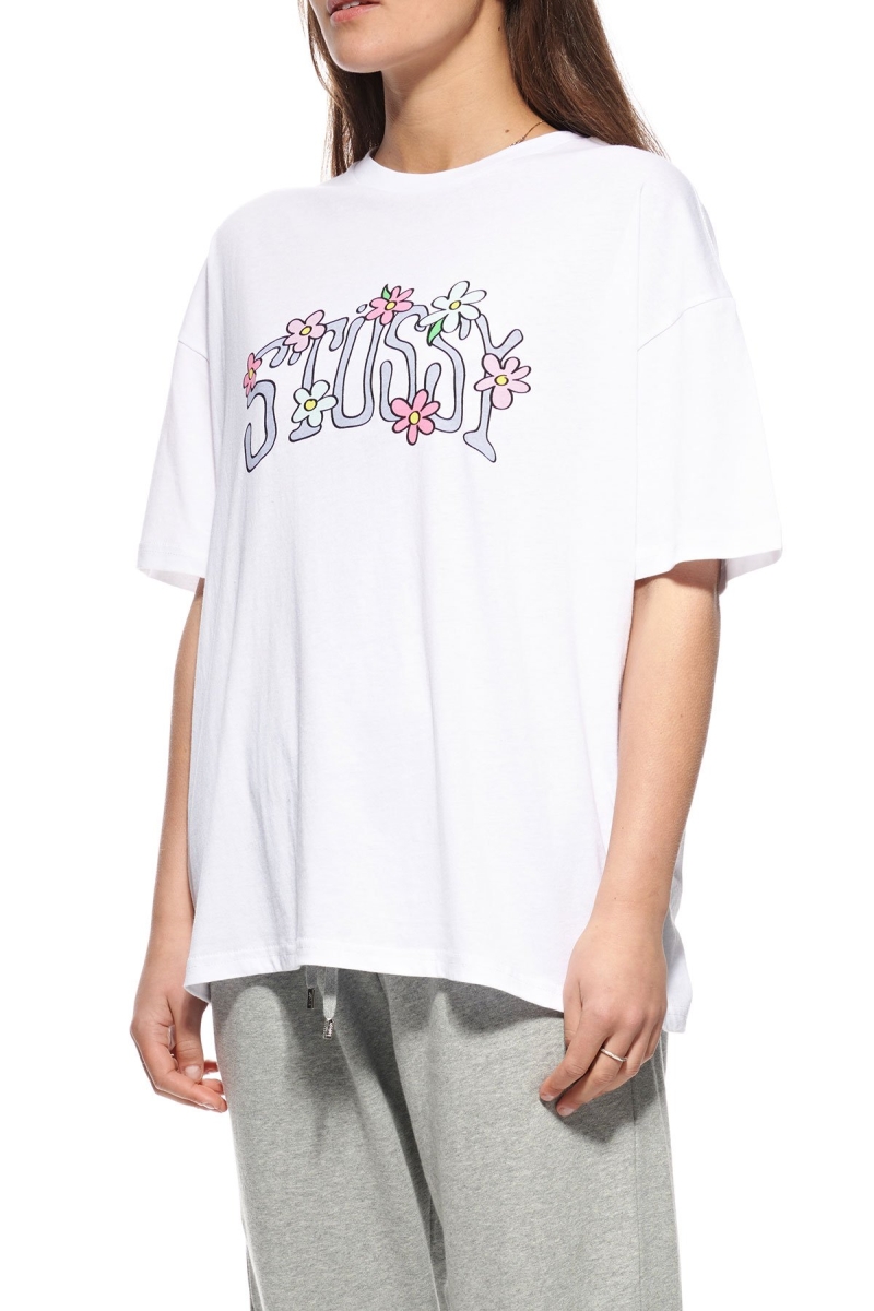 Stussy Flowers Relaxed Women's T Shirts White | IL0000170