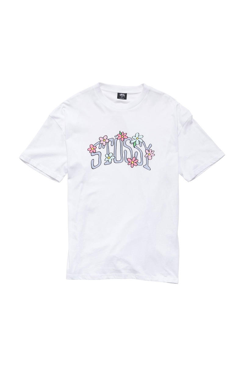 Stussy Flowers Relaxed Women\'s T Shirts White | IL0000170