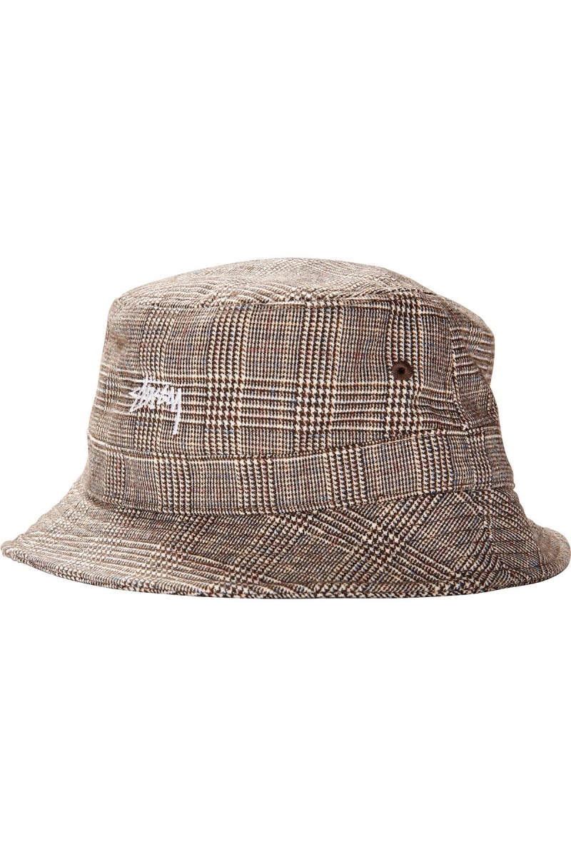 Stussy Glen Plaid Bucket Women\'s Hats Brown | IL0000436