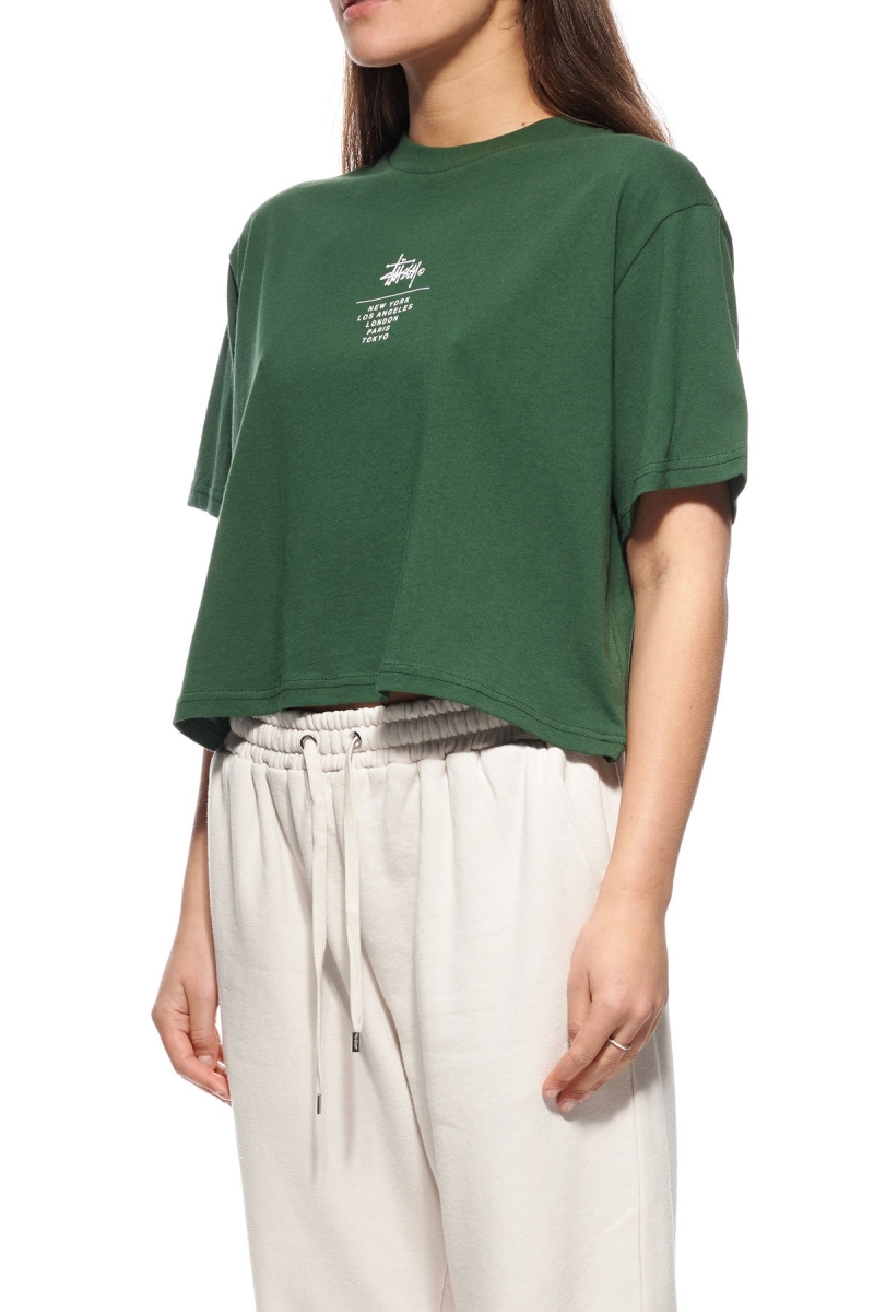 Stussy Graffiti Boxy Women's T Shirts Green | IL0000177