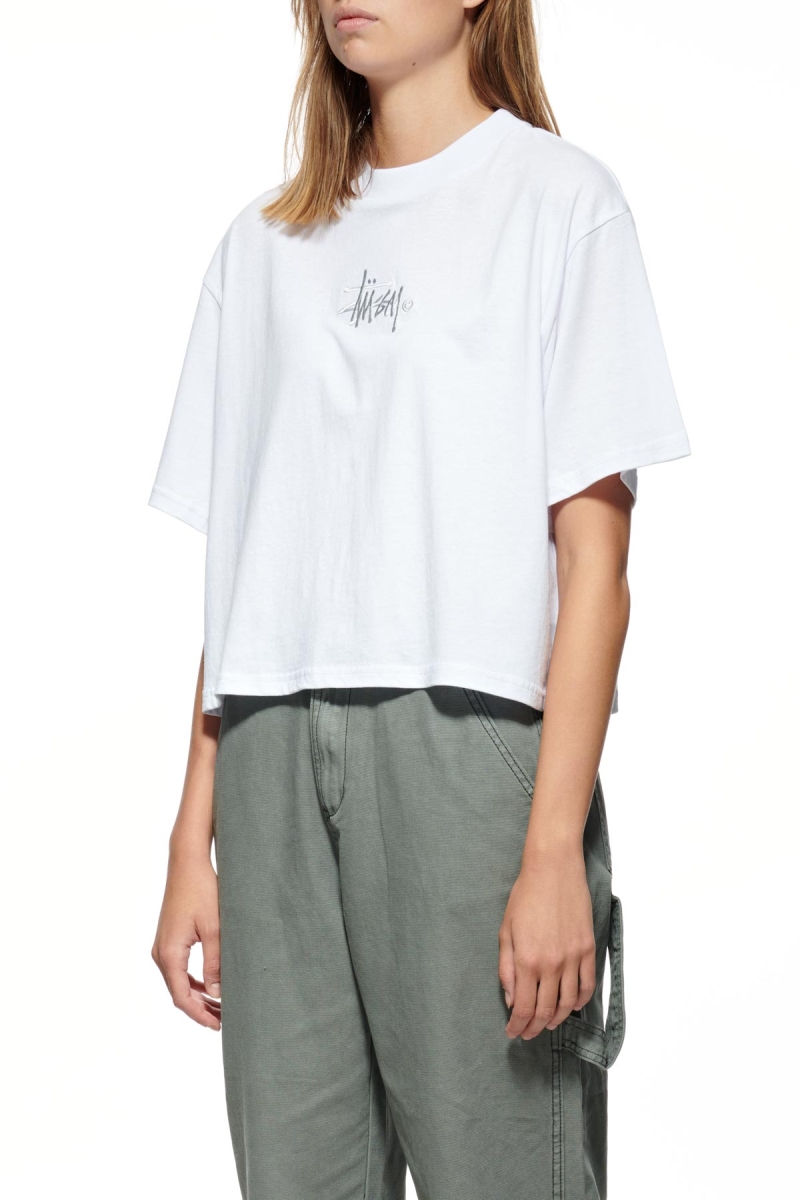 Stussy Graffiti Boxy Women's T Shirts White | IL0000176