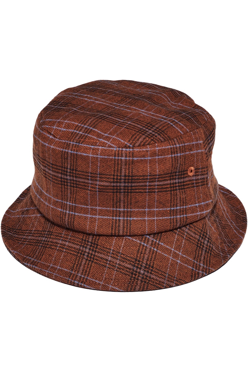 Stussy Graffiti Check Bucket Men's Hats Brown | IL0000437