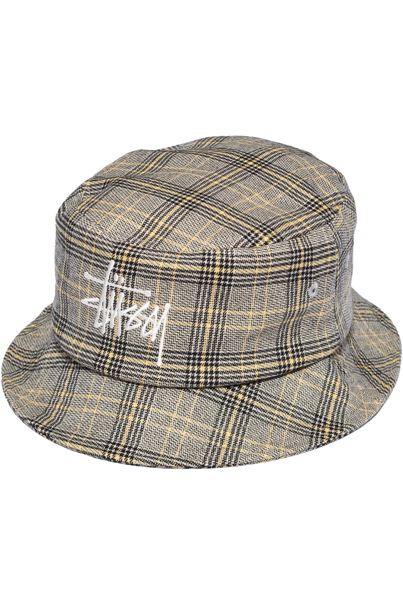 Stussy Graffiti Check Bucket Men\'s Hats White | IL0000438