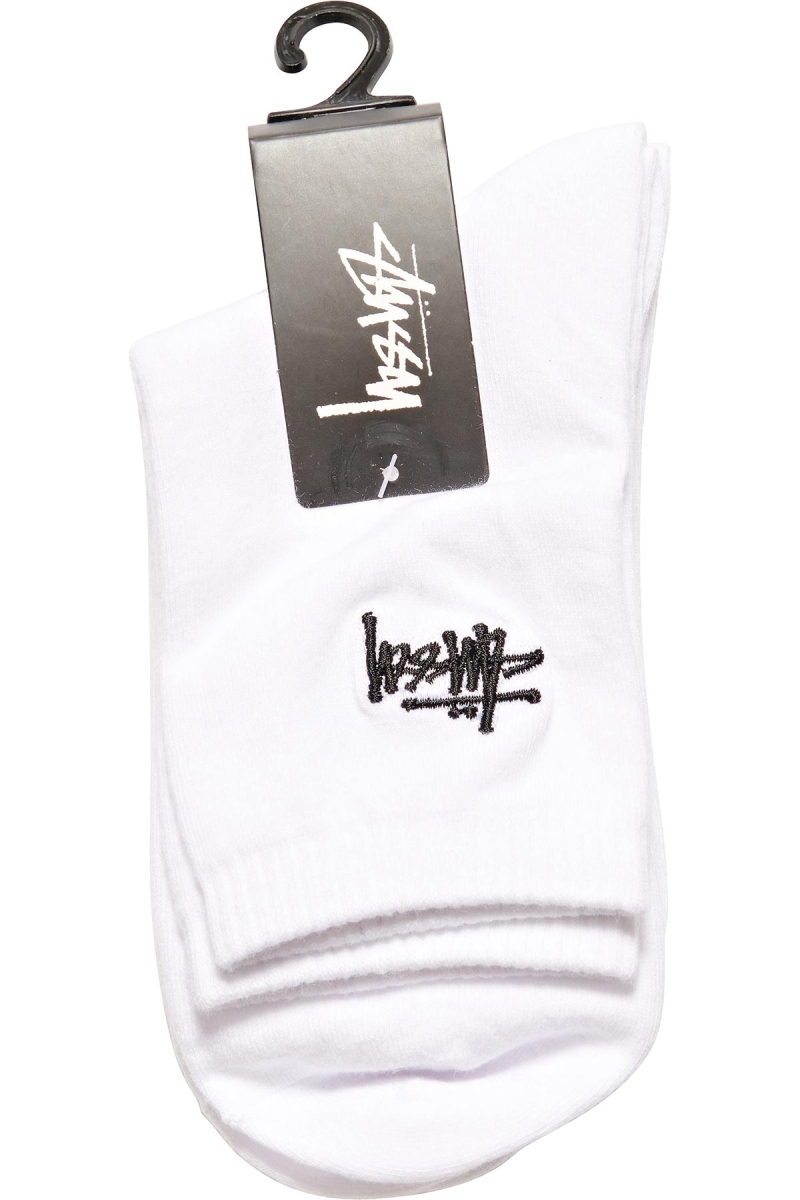 Stussy Graffiti Crew (3 Pack) Men's Socks White | IL0000724