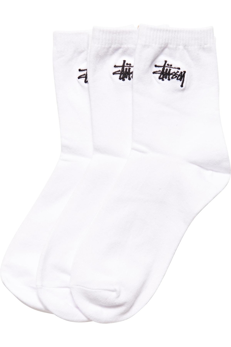 Stussy Graffiti Crew (3 Pack) Men\'s Socks White | IL0000724