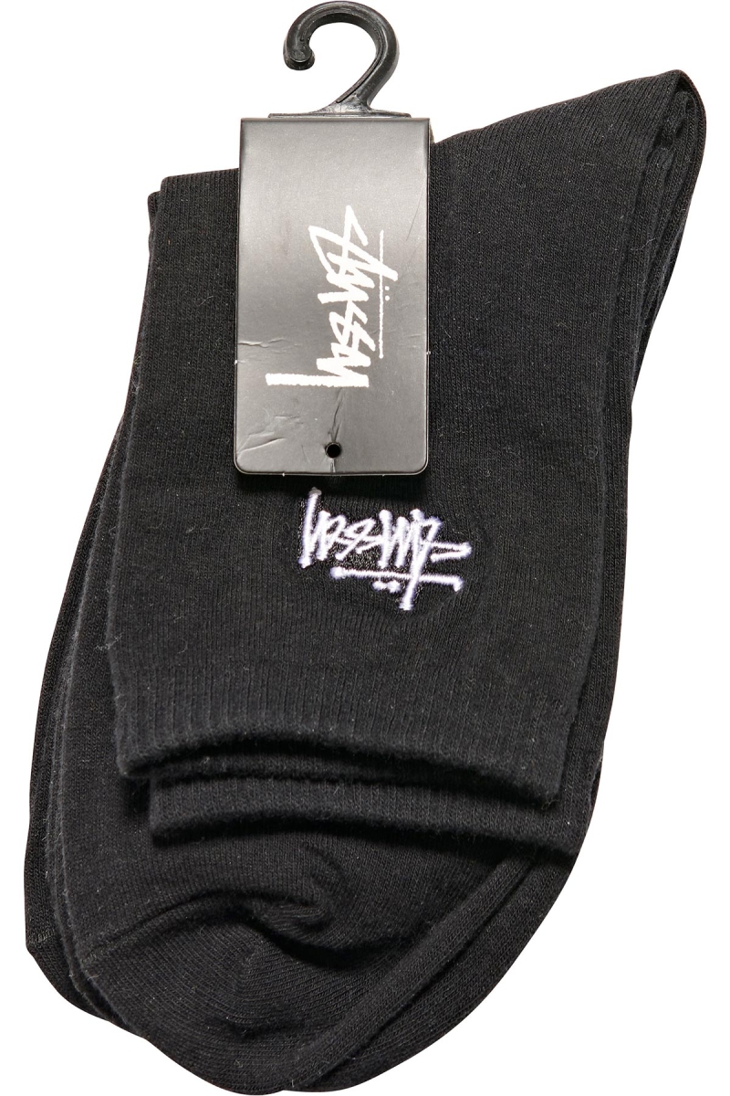 Stussy Graffiti Crew (3 Pack) Men's Socks Black | IL0000725