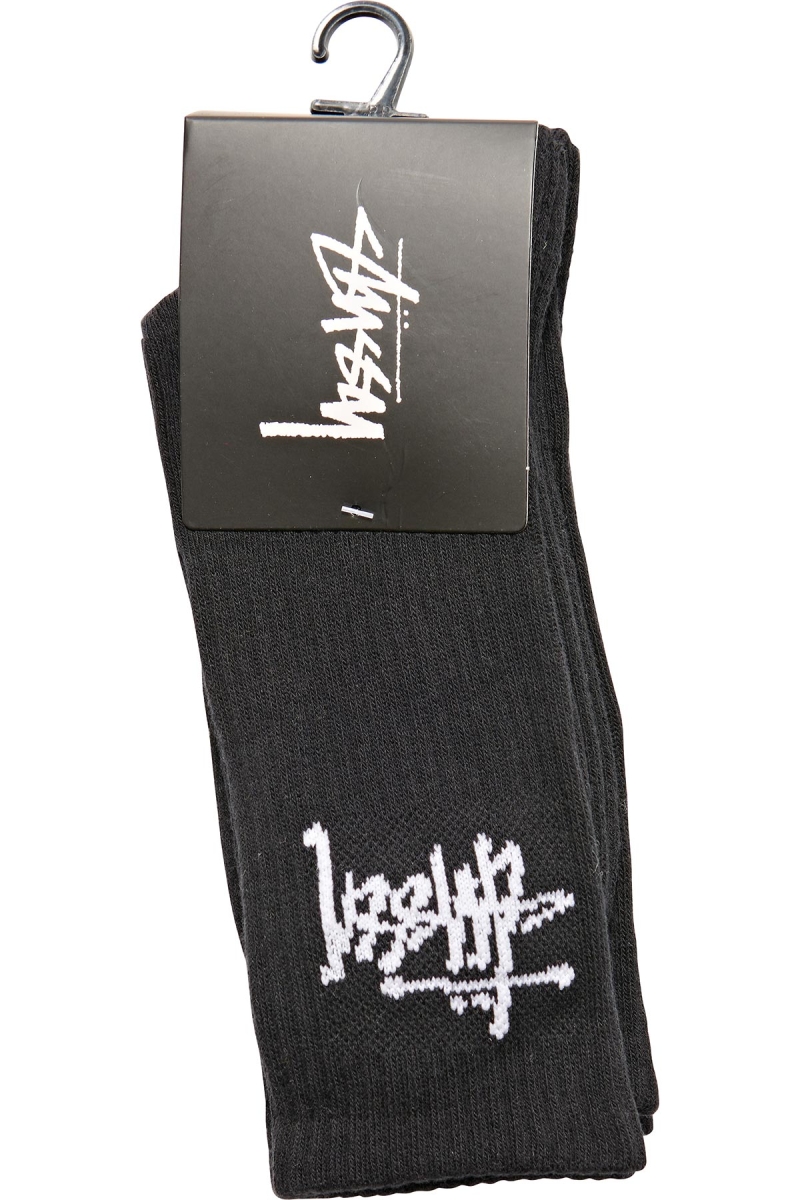 Stussy Graffiti Crew (3 Pack) Men's Socks Black | IL0000726