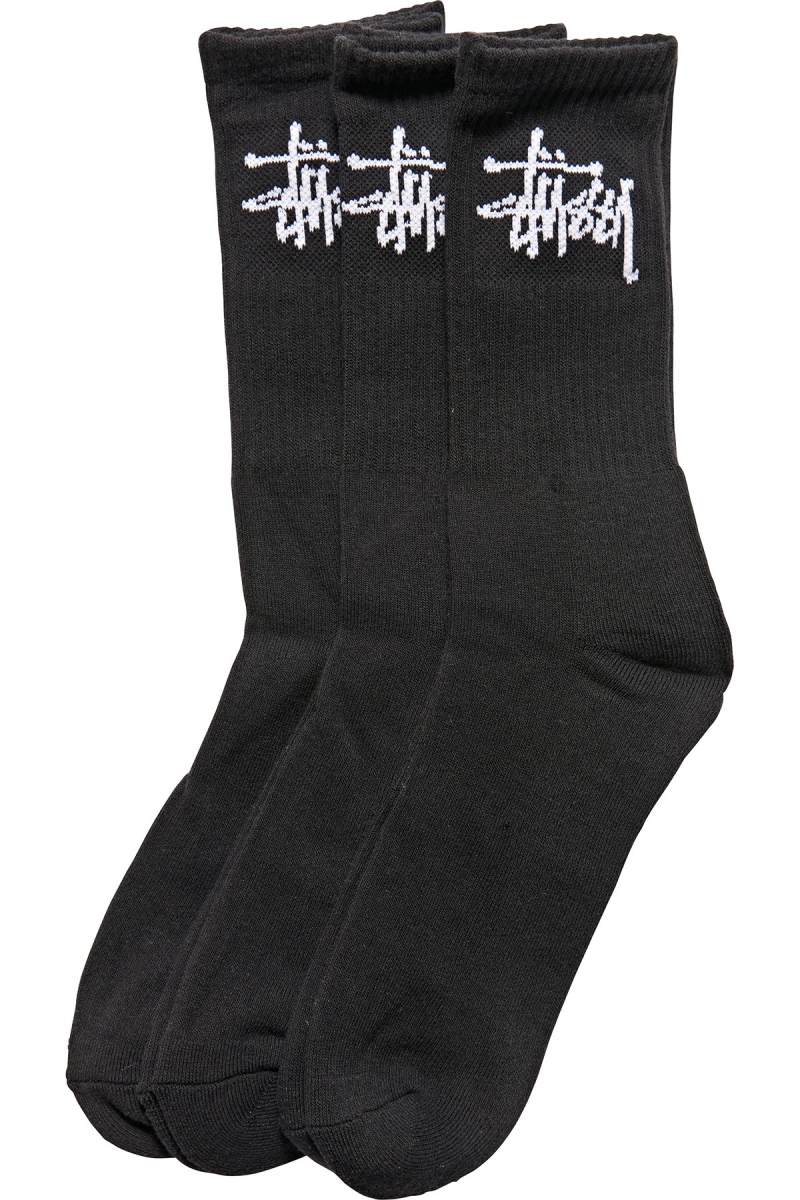 Stussy Graffiti Crew (3 Pack) Men\'s Socks Black | IL0000726